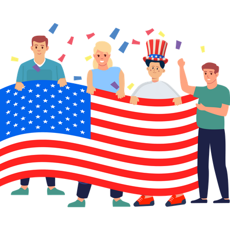 People with usa Flag  Illustration