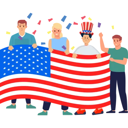 People with usa Flag  Illustration