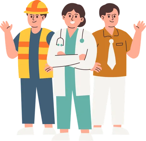 People with Various Occupations standing together  Illustration