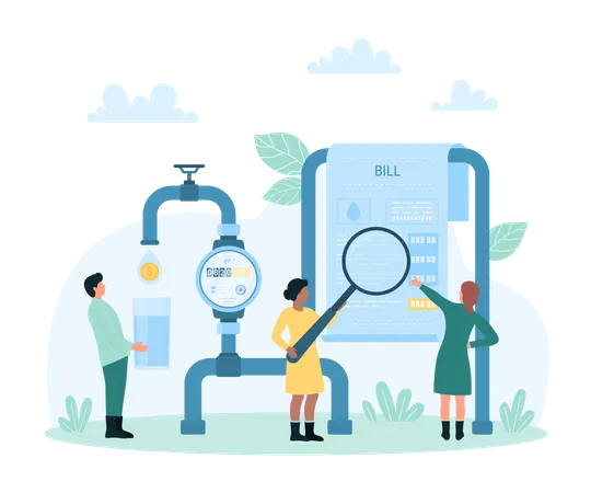 People With Water Bill  Illustration