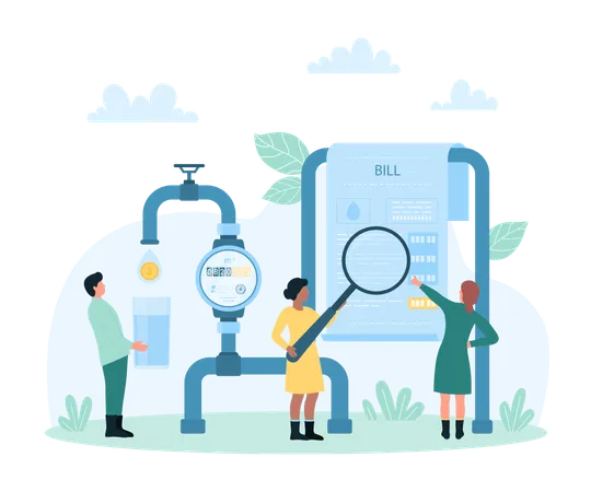 People With Water Bill  Illustration