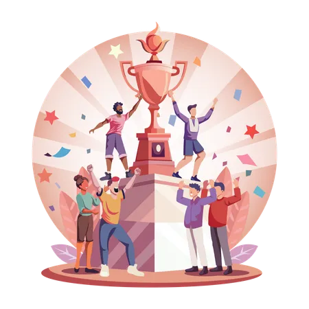 People with Winner Trophy  Illustration