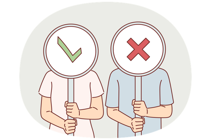 People with yes and no signs in hands  Illustration