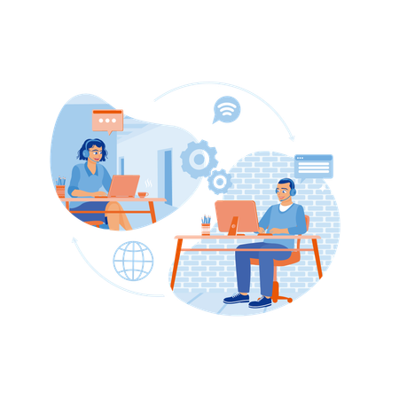 People work in call center  Illustration