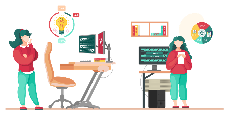 People work in field of cyber security  Illustration