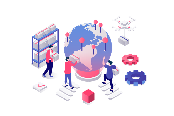 People work in global logistic company,  Illustration