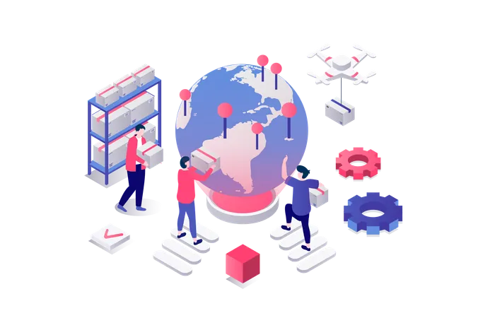 People work in global logistic company,  Illustration