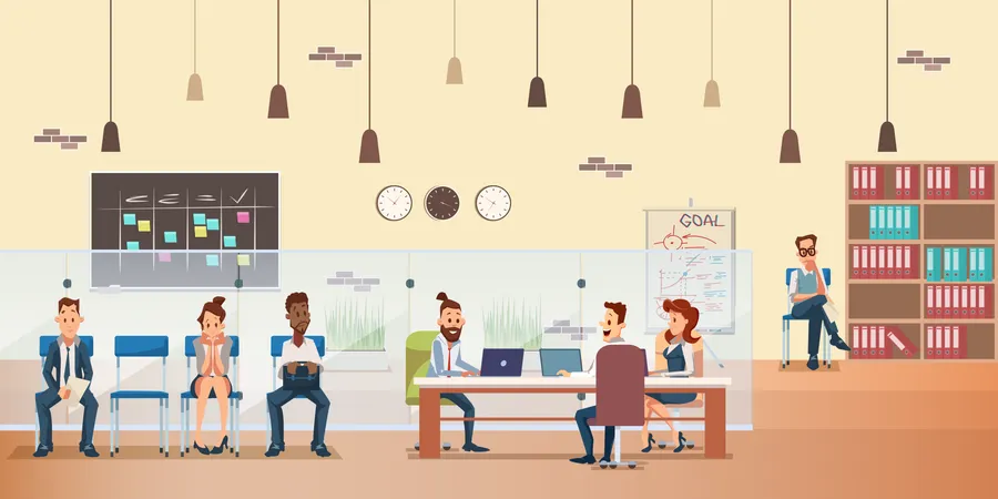 People Work on Desk at Office  Illustration