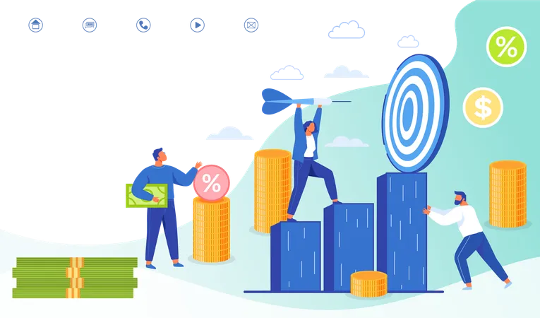 People work together with goal achievement  Illustration