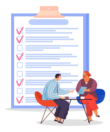 People work with checklist planning  Illustration