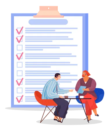 People work with checklist planning  Illustration