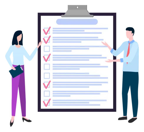 People work with checklist planning  Illustration