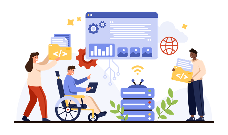People work with cloud computing service  Illustration