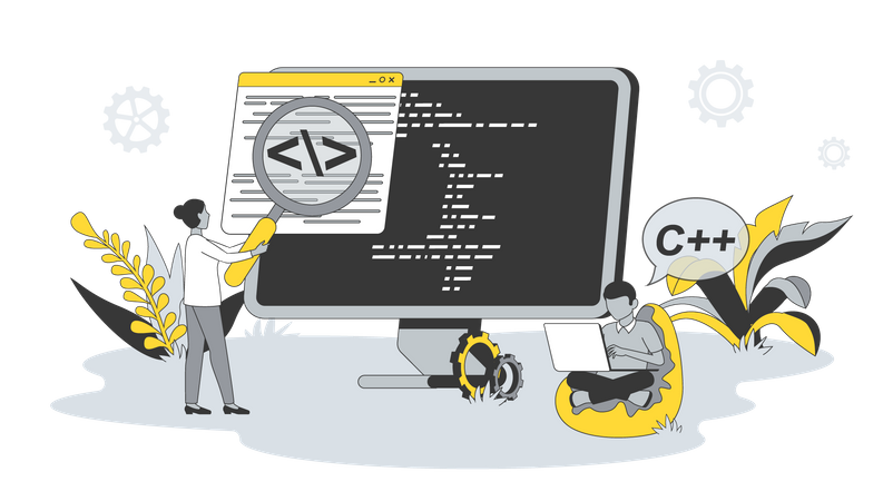 People work with programming languages Illustration