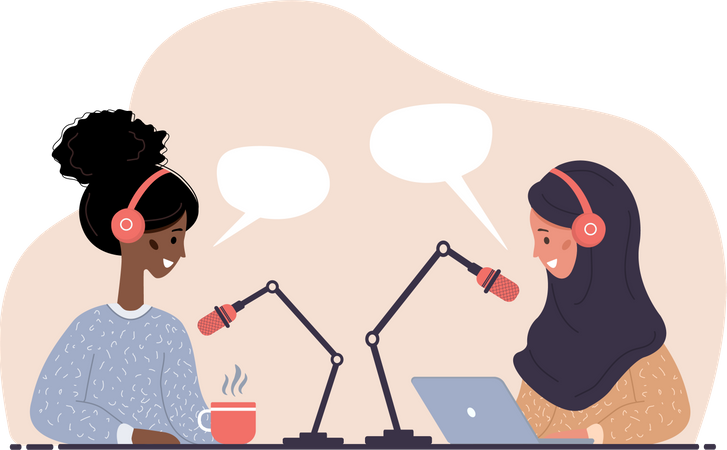 People working as radio jockey  Illustration