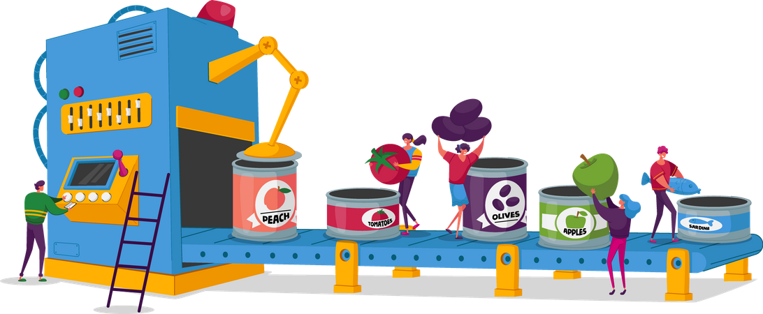 People working at canned food manufacturing factory  Illustration