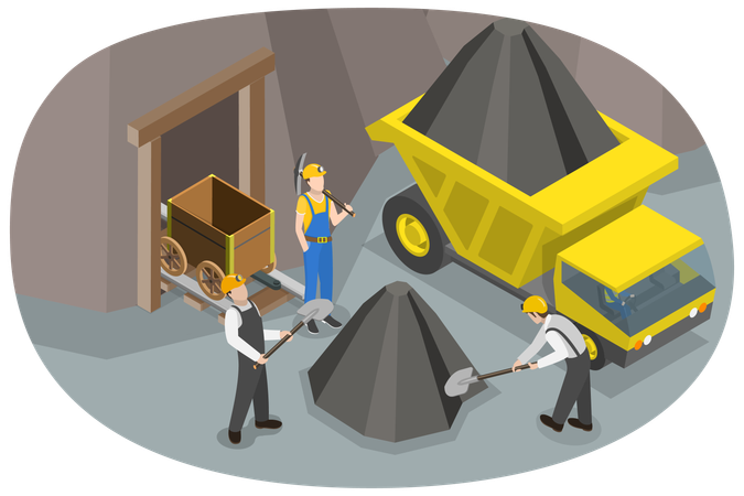People working at Coal Mining, Extraction Industry  Illustration