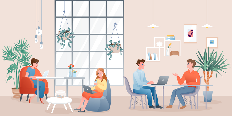 People working at coworking space  Illustration