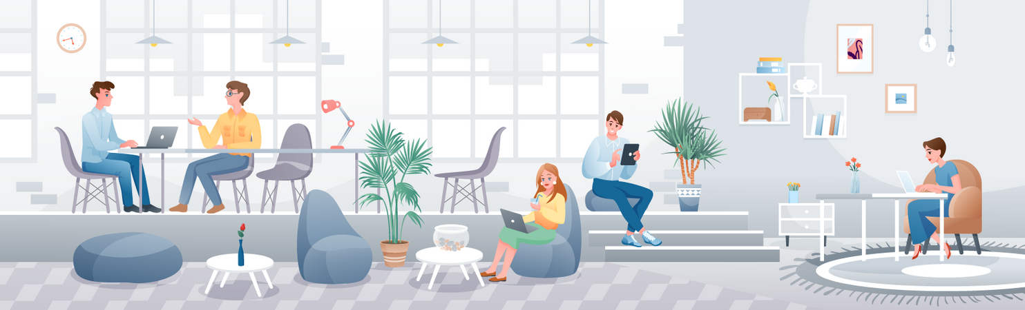People working at coworking space  イラスト