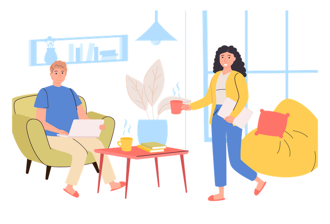 People working at home office  Illustration