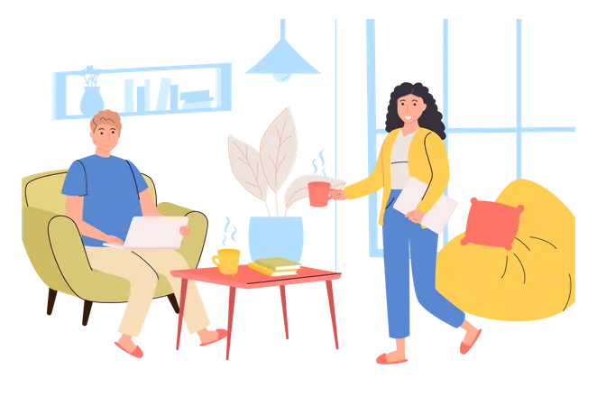 People working at home office  Illustration