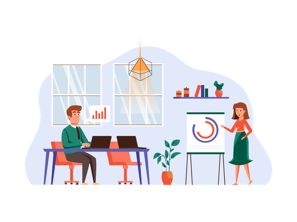 People working at marketing office Illustration