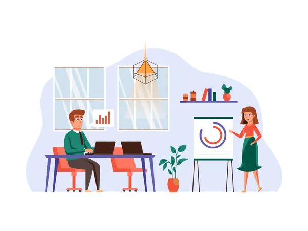 People working at marketing office Illustration