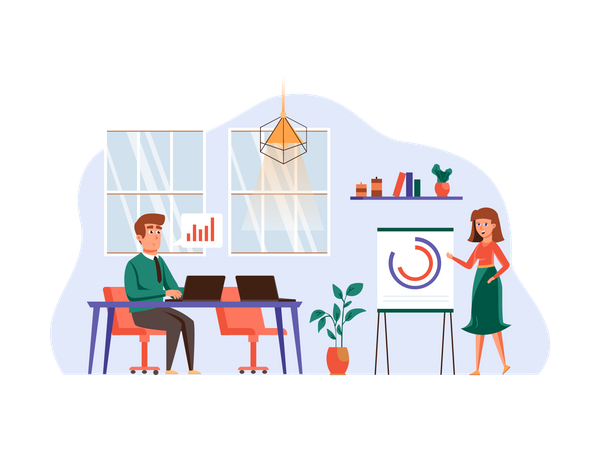 People working at marketing office  Illustration