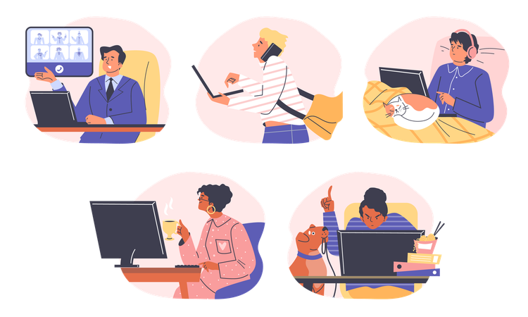 フリーランスで働く人々  イラスト