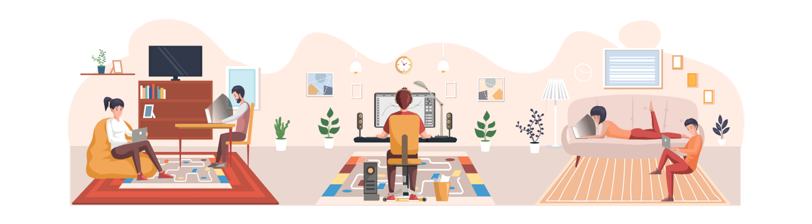 People Working From Home  Illustration