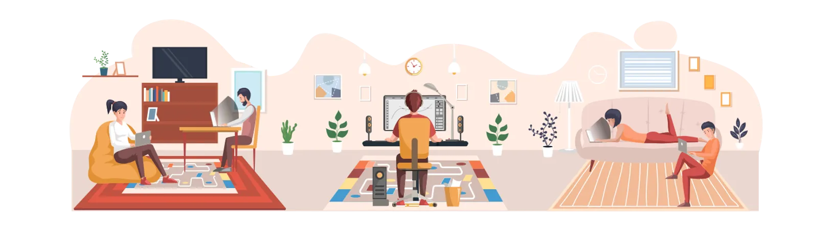 People Working From Home  Illustration