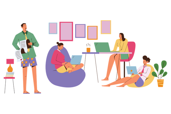 People Working From Home  Illustration