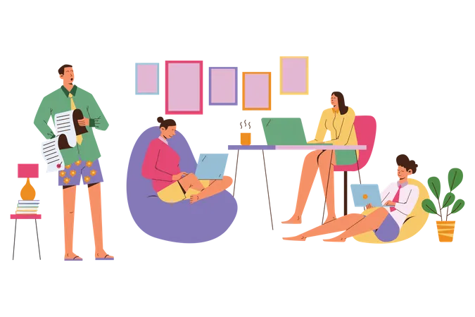 People Working From Home  Illustration