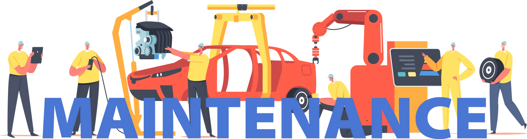 People working in auto maintenance  Illustration