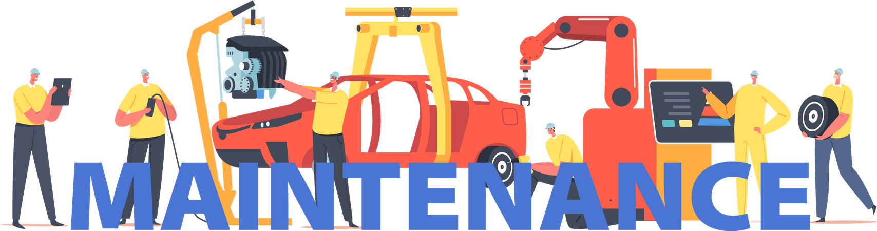 People working in auto maintenance  Illustration