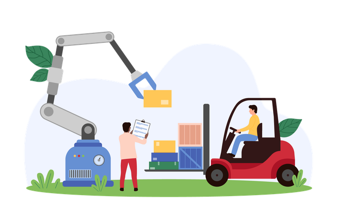 People working in automated factory warehouse  Illustration