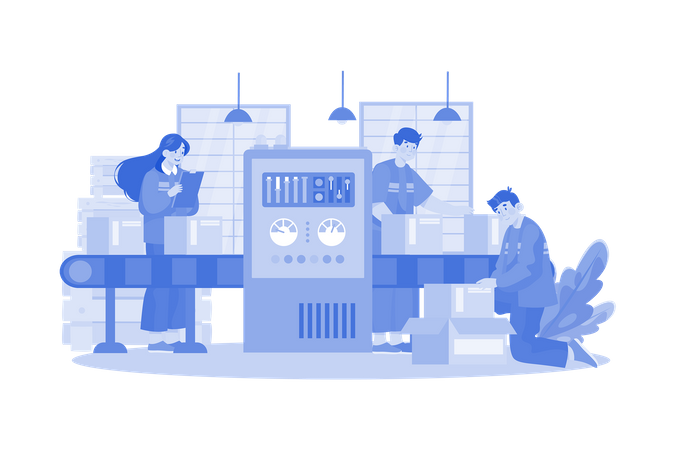 People Working In Automation Industry  Illustration