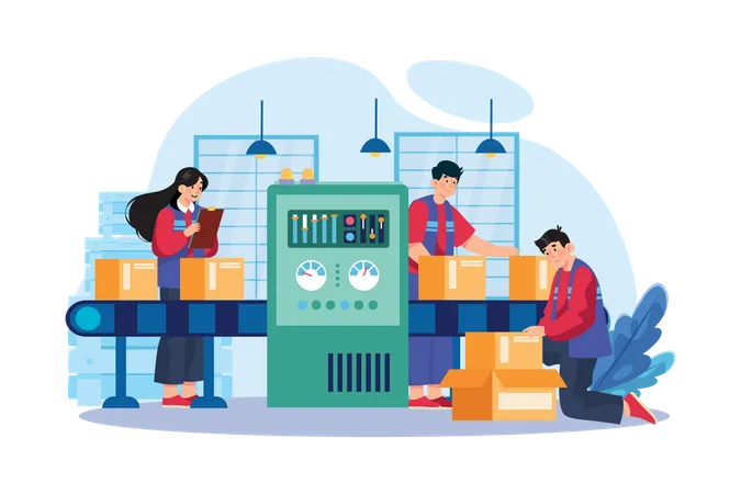 People Working In Automation Industry Illustration