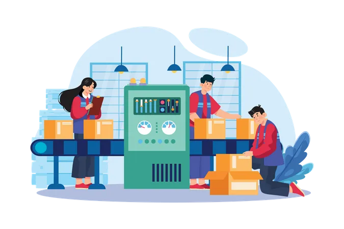 People Working In Automation Industry  Illustration