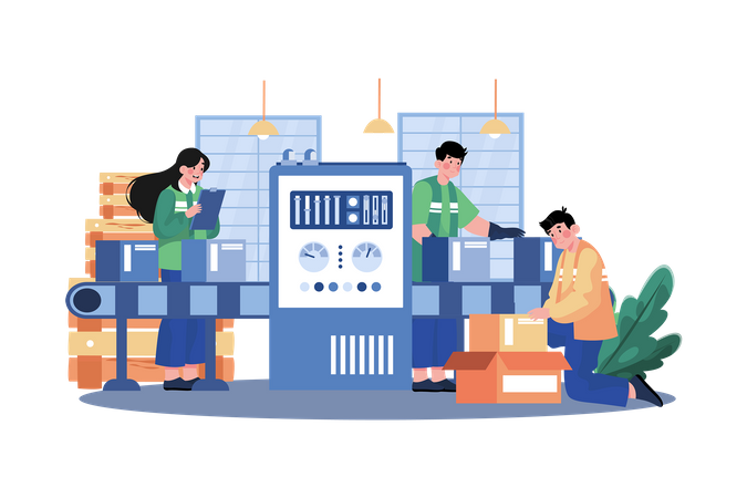 People Working In Automation Industry  Illustration