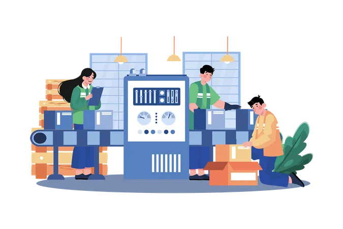 People Working In Automation Industry  Illustration