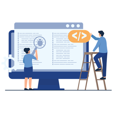 People working in Bug Fixing Process  Illustration