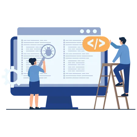 People working in Bug Fixing Process  Illustration