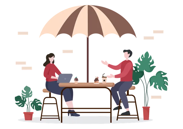 People working in cafe Illustration