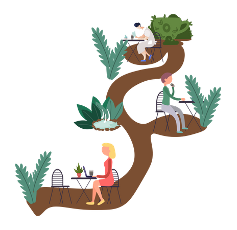 People working in cafe garden Illustration