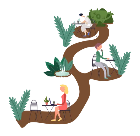People working in cafe garden  Illustration