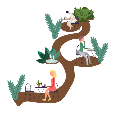 People working in cafe garden  Illustration