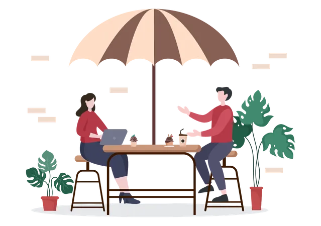 People working in cafe  Illustration