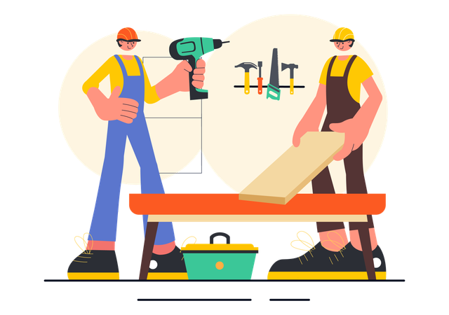 People working in carpentry workshop  Illustration