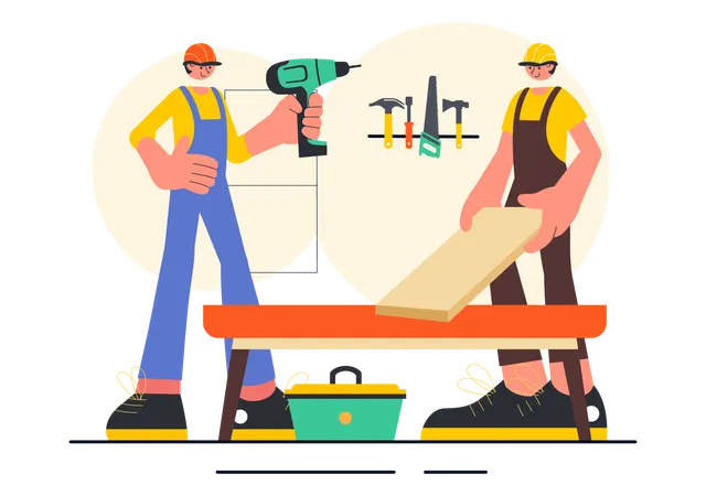 People working in carpentry workshop  Illustration